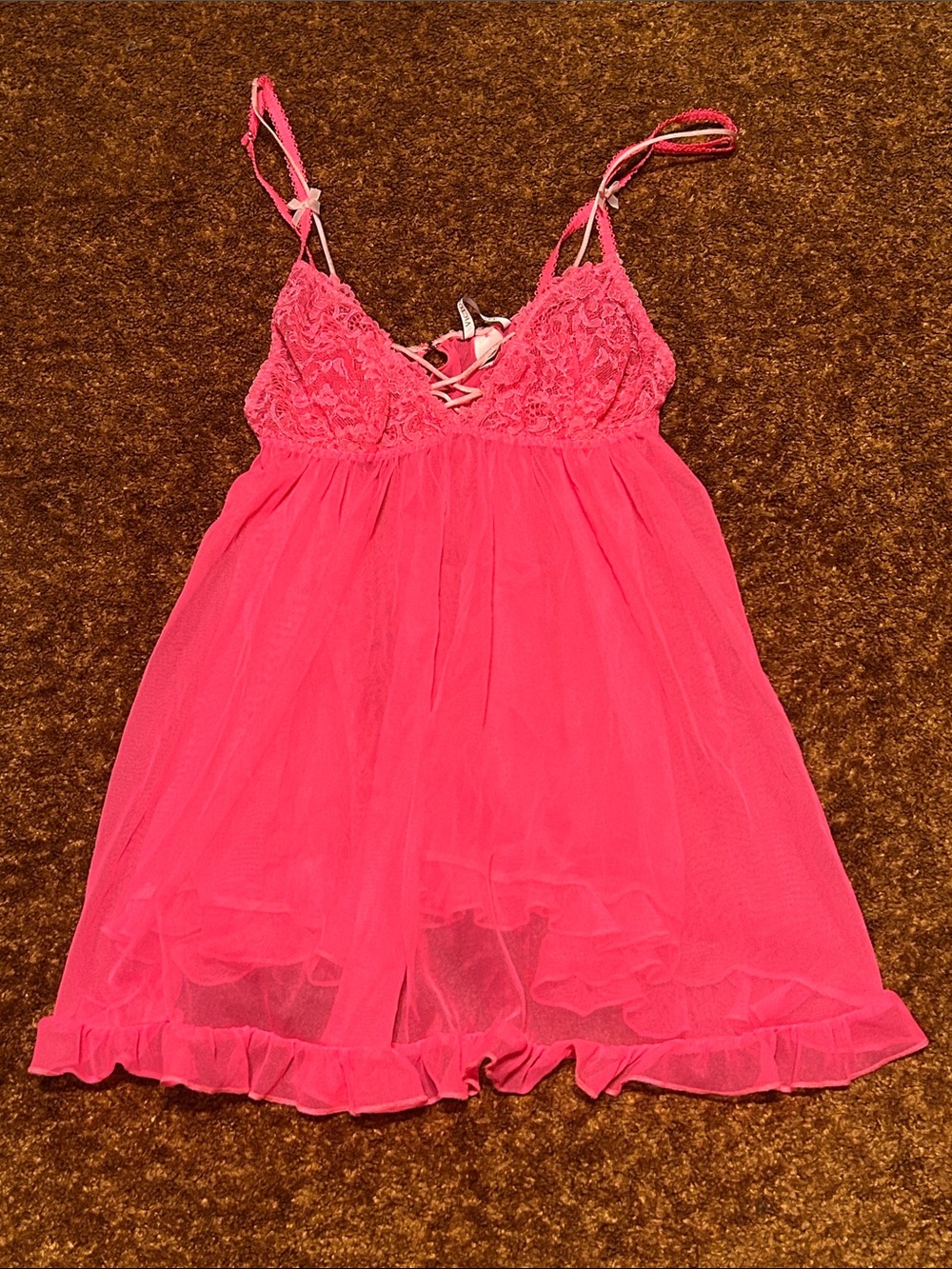 Victoria's Secret Hot Pink Lace & Mesh Chemise